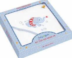 BabyGlück - Kapuzenbadetuch Elefant, hellblau (80x