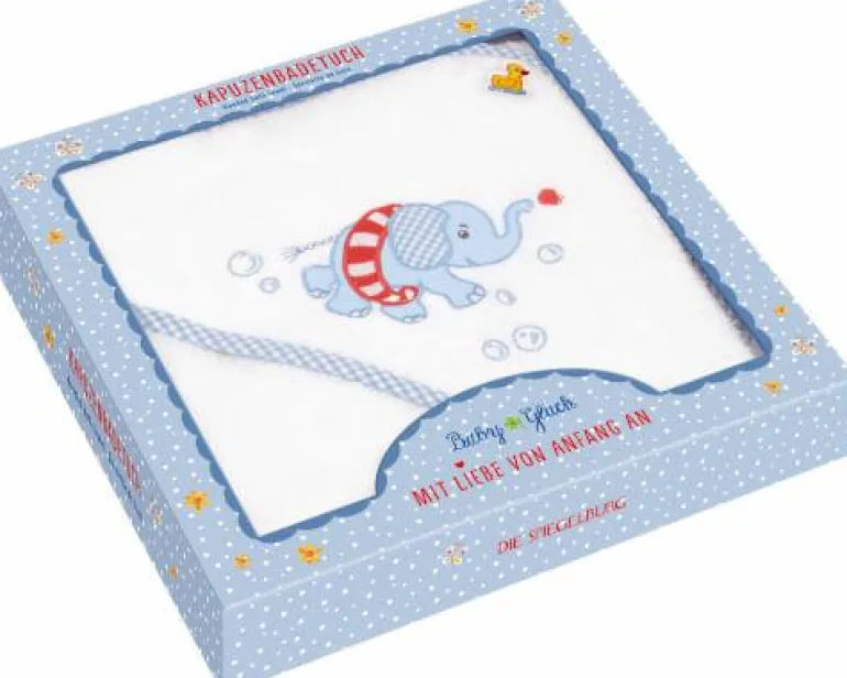 BabyGlück - Kapuzenbadetuch Elefant, hellblau (80x