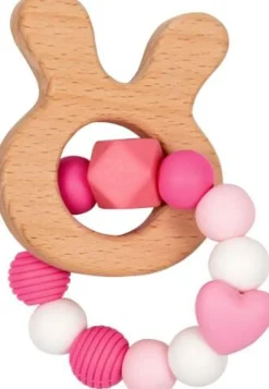 BabyGlück - Silikon-Holz-Beißring, rosa