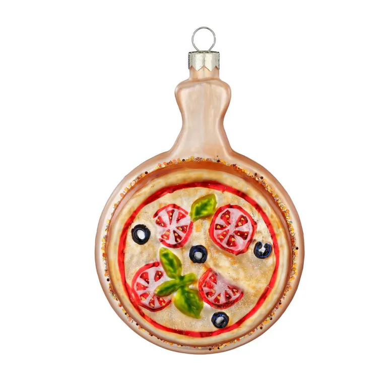 Baumanhänger Pizza auf Teller, 10,5cm, Glas