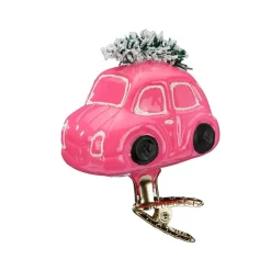 Baumanhänger Weihnachtsauto auf Clip, pink, 7,5cm