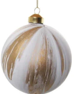 Christbaumkugel, matt weiß/gold marmoriert, 10 cm