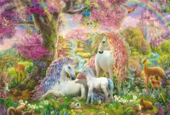 Einhornfamilie im Blütenwald Puzzle 150 Teile