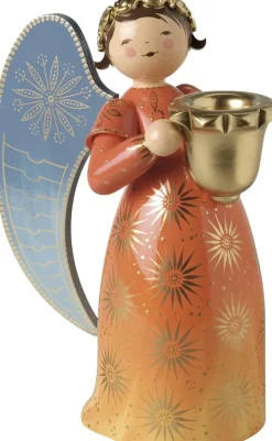 Engel reich bemalt, groß, mit Lichtnapf, orange, W
