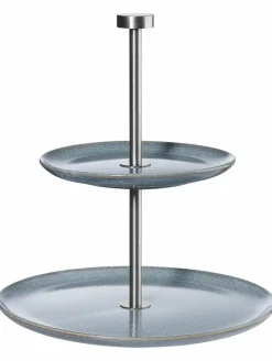 Etagere flach, 2 stufig, denim D. 15 cm, H.22 cm