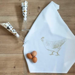 Geschirrtuch "Huhn" weiß/gold Baumwolle