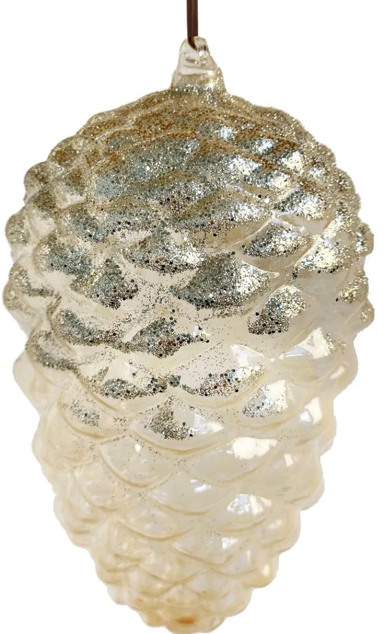 Glaszapfen transparent champagne glitter top 22cm