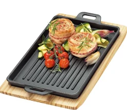 Grill-/Servierplatte eckig mit Holzbrett