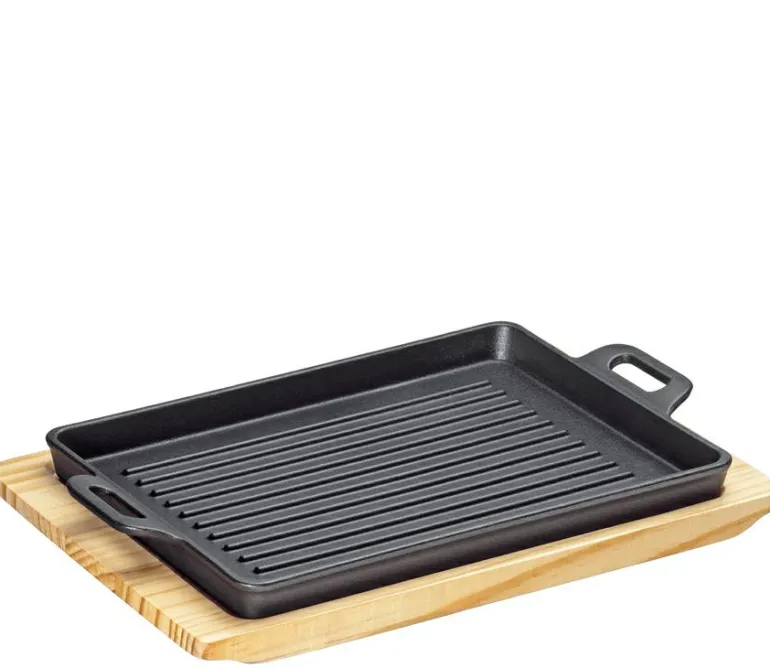 Grill-/Servierplatte eckig mit Holzbrett