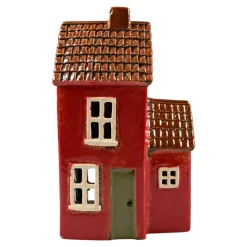 Haus für Teelicht Keramik rot 20x12x8cm