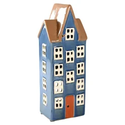 Haus für Teelicht Keramik Blau 23x9x7cm
