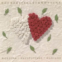 Hochzeitsblütenkarte „Zwei Rosenherzen"