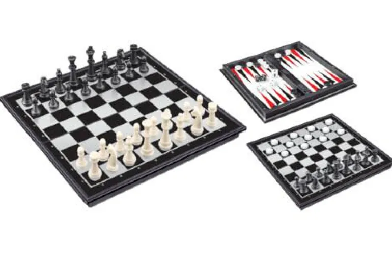 3-in-1 Dame, Schach und Backgammon Magnetspiel