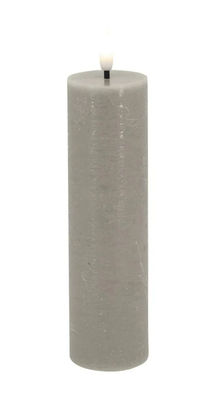 LED Stumpenkerze Slim Basic Echtwachs taupe rustic