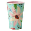 Melamine Cup with Selma Flower Print - Mint Tall