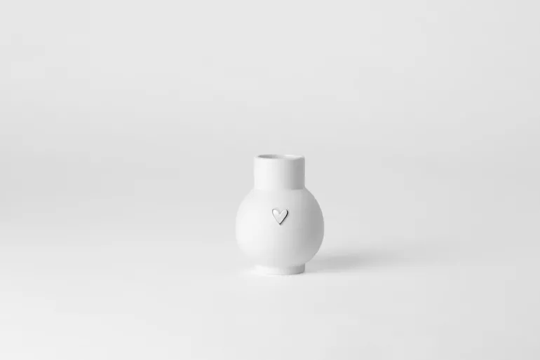 Mini-Kugelvase Herz Silber D.6,7cm H.9cm