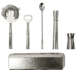 NASSAU/Barzubehör Set, 6tlg, Edelstahl, gehämmert