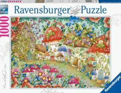 Niedliche Pilzhäuschen in der Blumenwiese - Puzzle