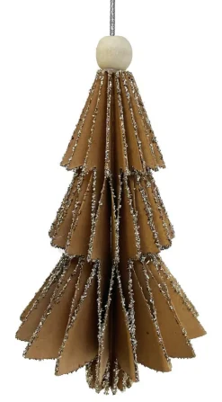 Papierbaum braun mit silber Glas Glitter 15cm