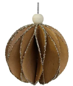 Papierkugel braun mit silber Glas Glitter 8cm