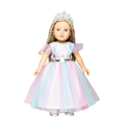 Puppen-Kleid Fee und Einhorn mit silberner Krone,