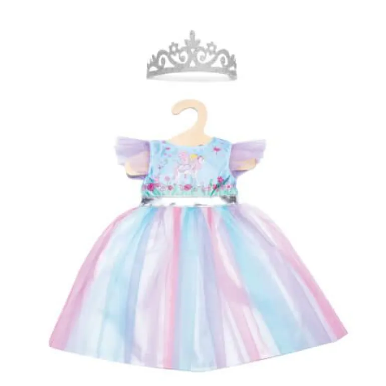 Puppen-Kleid Fee und Einhorn mit silberner Krone,