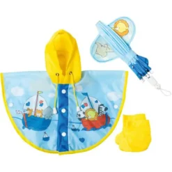 Puppen-Regencape mit Puppenschirm und Regenstiefel