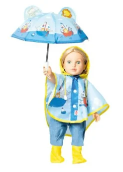 Puppen-Regencape mit Puppenschirm und Regenstiefel