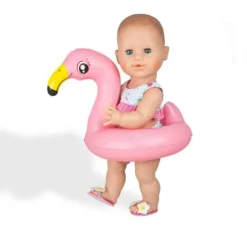 Puppen-Schwimmset Flamingo Ella, Schwimmring + Bad