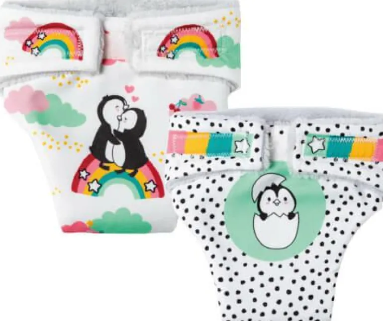 Puppen-Stoffwindeln Pinguin Pünktchen, 2 Stück, Gr