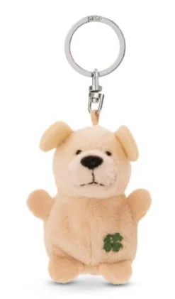 Schlüsselanhänger - Hund beige mit Kleeblatt 5 cm