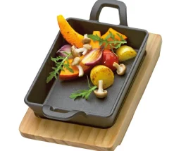 Servierpfanne BBQ eckig mit Holzbrett