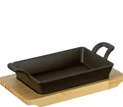 Servierpfanne BBQ eckig mit Holzbrett