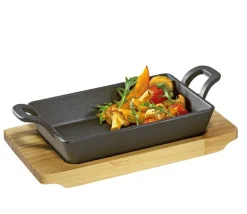 Servierpfanne BBQ eckig mit Holzbrett