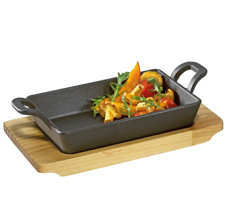 Servierpfanne BBQ eckig mit Holzbrett