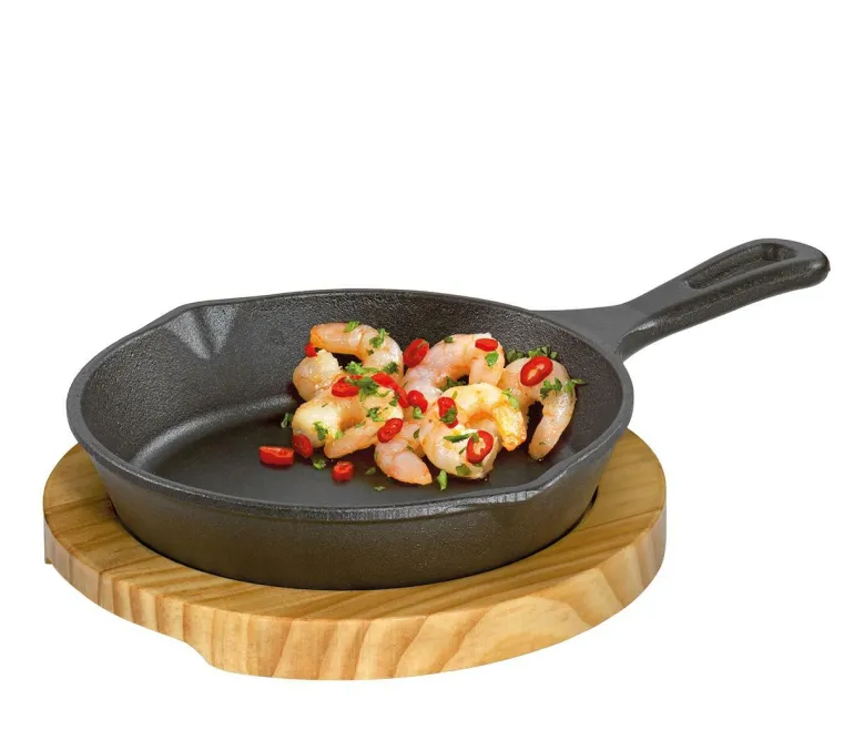 Servierpfanne BBQ rund mit Holzbrett
