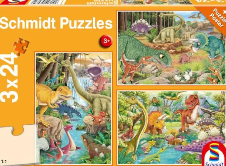 Spaß mit den Dinosauriern - Puzzle 3x24 Teile