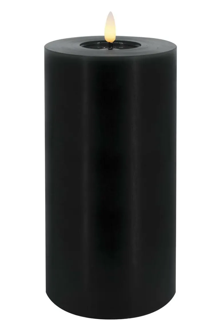 Stumpenkerze LED Echtwachs winter black smooth,10x