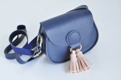 Tasche Bommel dunkelblau rosa