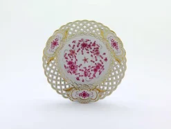 Teller 21 cm durchbrochen Indische Malerei purpur