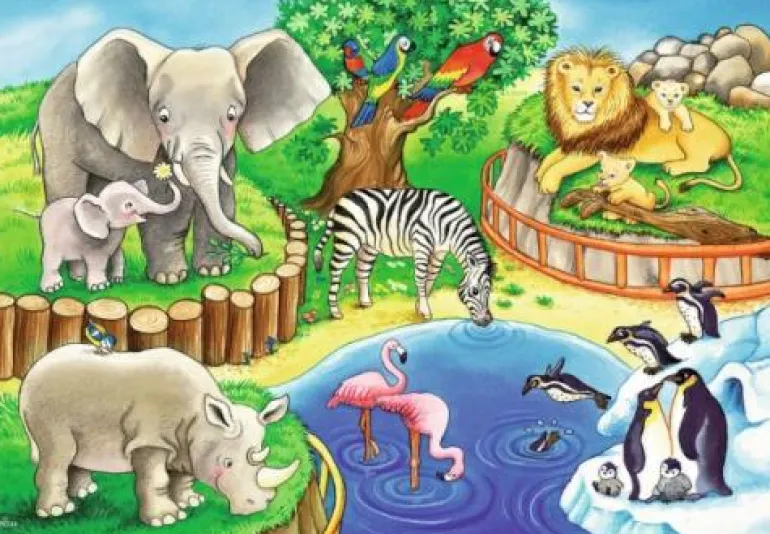 Tiere im Zoo - Puzzle 2x12 Teile