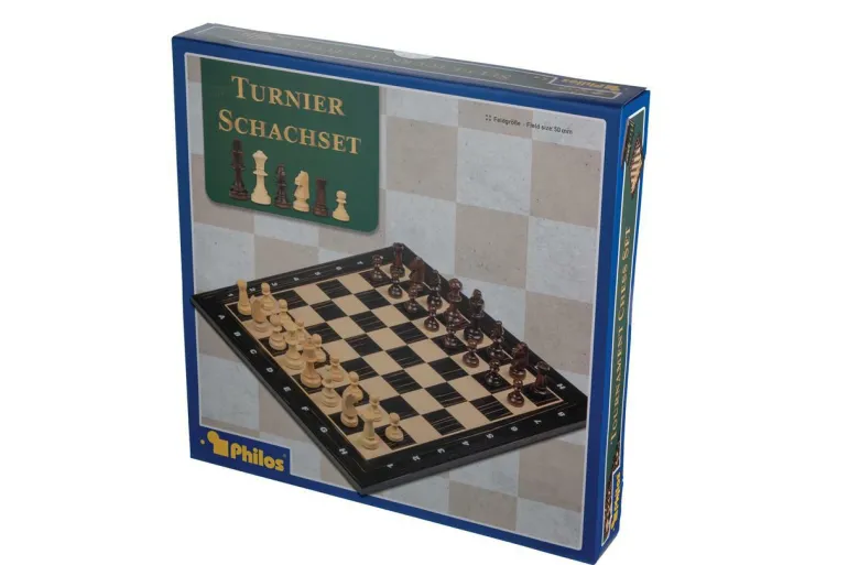 Turnier Schachset schwarz, Feld 50mm, mit Holzkass