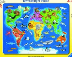Weltkarte mit Tieren - Rahmenpuzzle 30 Teile