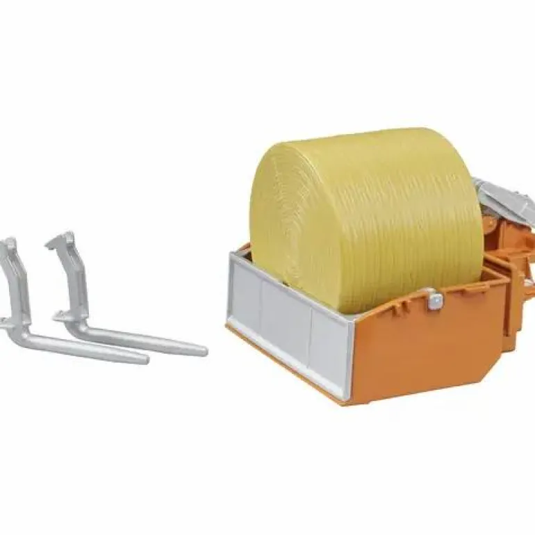 Zubehör: Traktor-Ladekasten mit Gabeln + 1 Rundbal